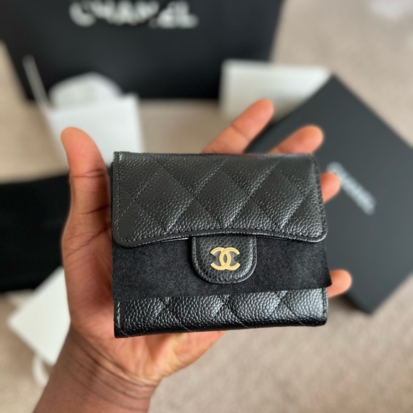 Brand New Classic Chanel Caviar Flap Card Holder Wallet Black Gold CC - Picture 5 of 9